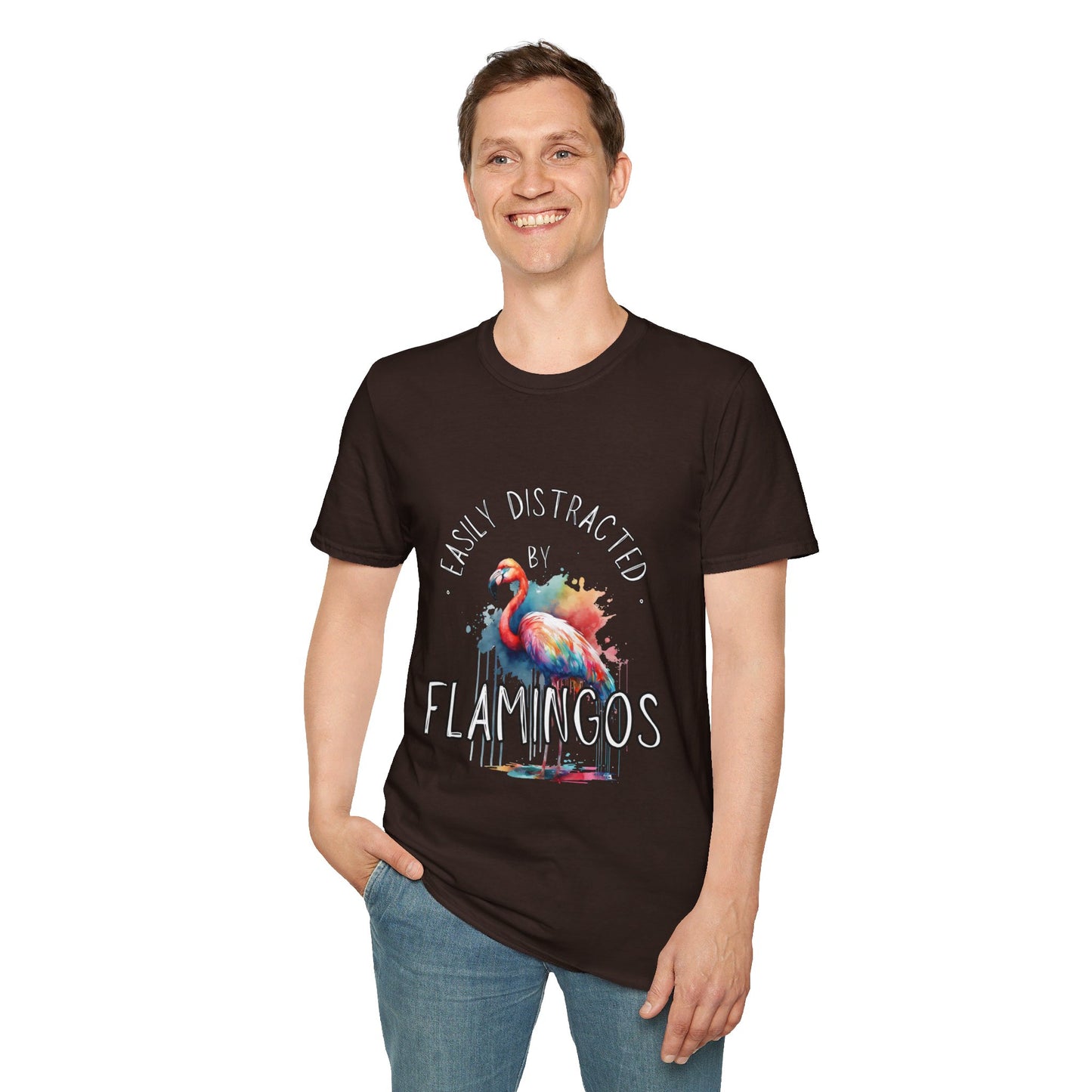 Easily distracted - Flamingos - Unisex Softstyle T-Shirt