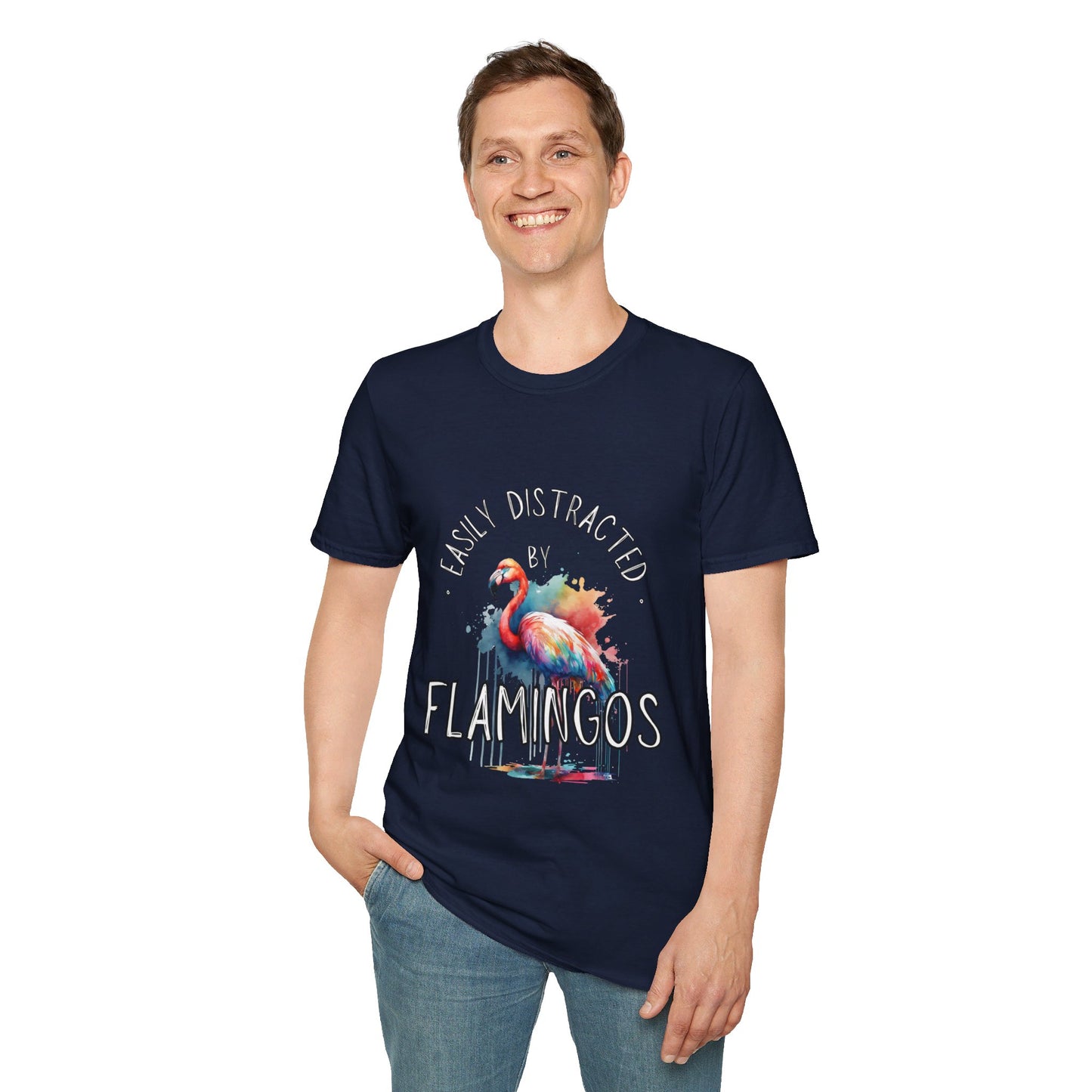 Easily distracted - Flamingos - Unisex Softstyle T-Shirt