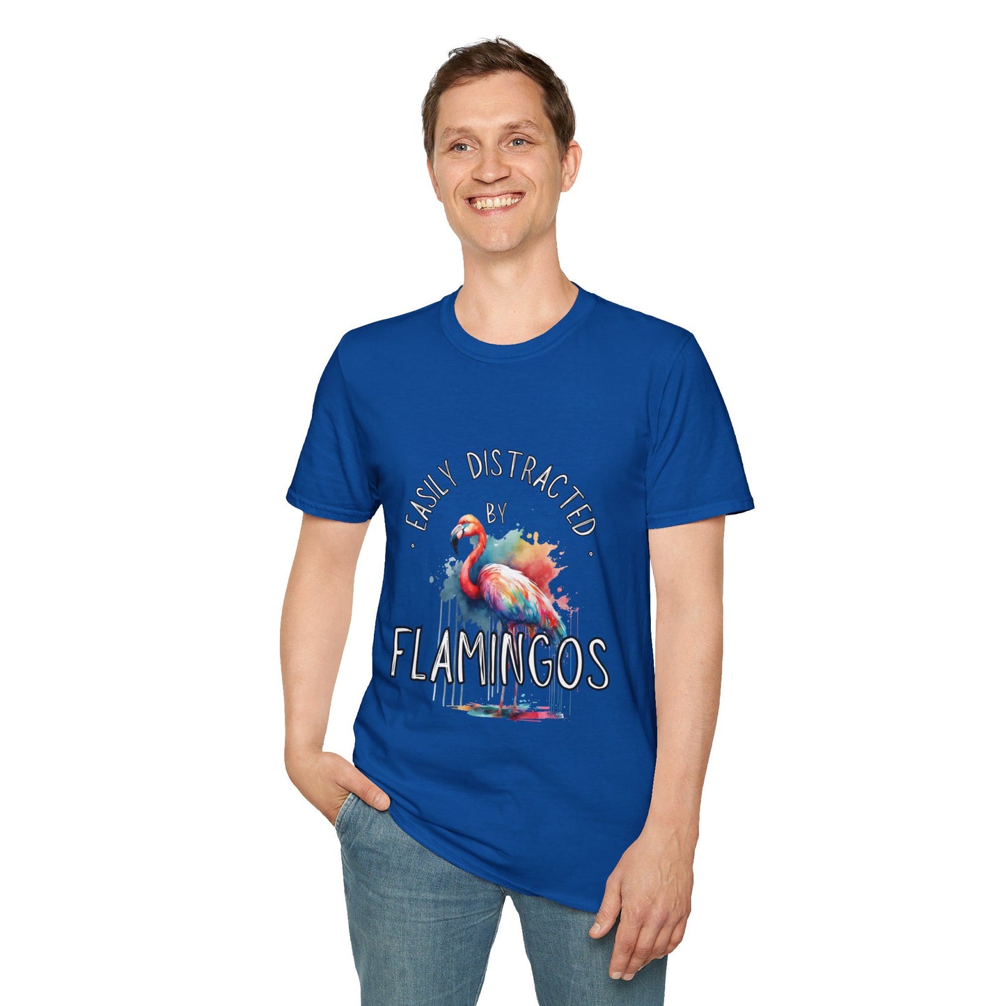 Easily distracted - Flamingos - Unisex Softstyle T-Shirt