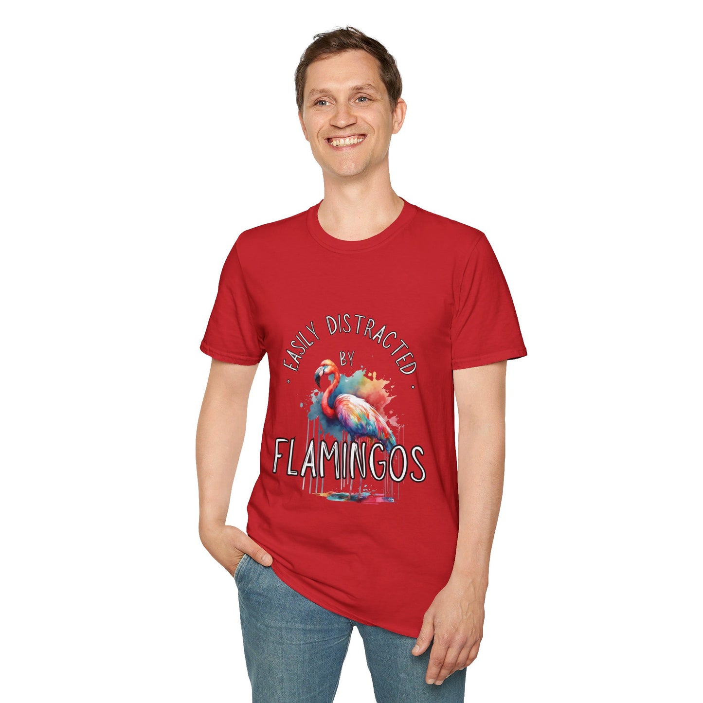 Easily distracted - Flamingos - Unisex Softstyle T-Shirt