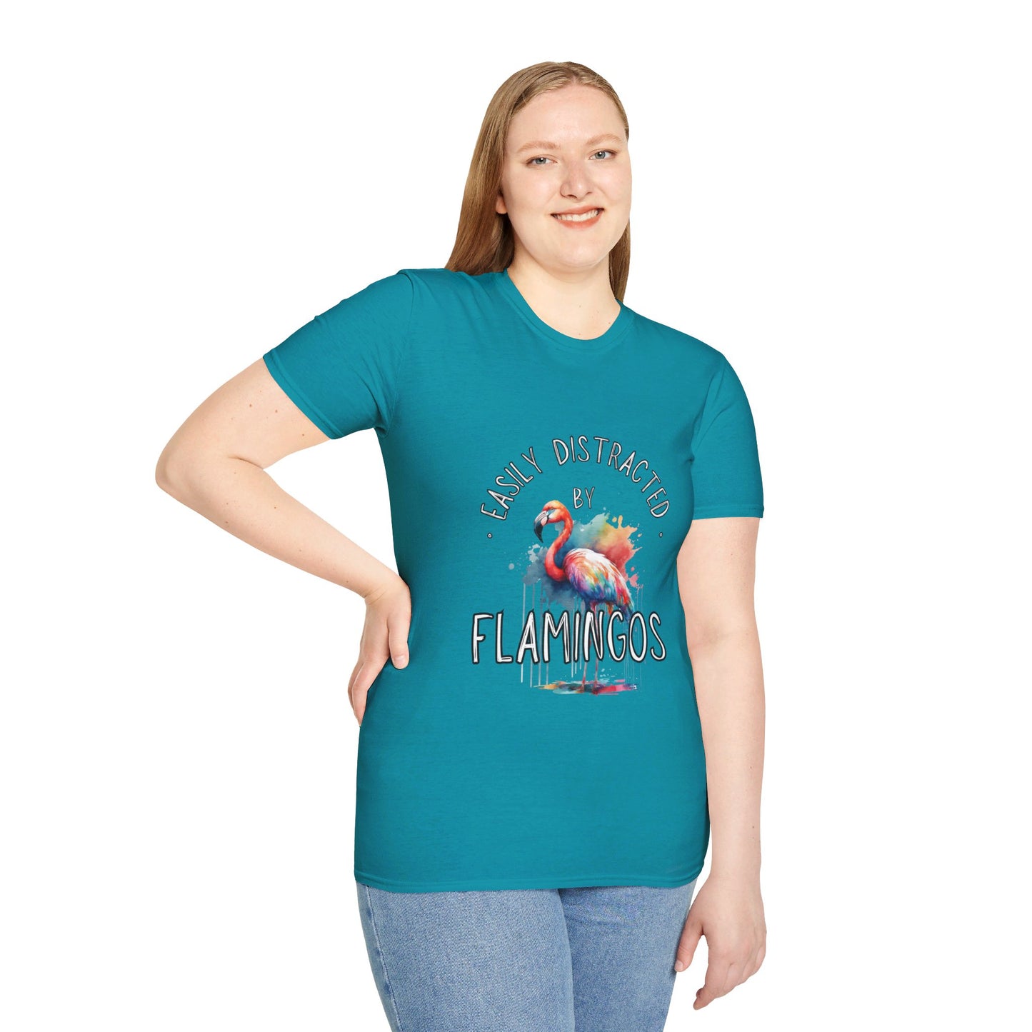 Easily distracted - Flamingos - Unisex Softstyle T-Shirt